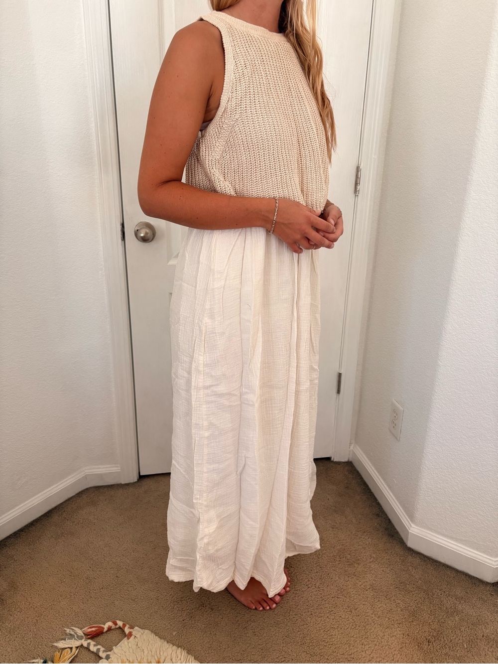 Anthropologie Cream Maxi Dress with Knit Bodice by Moth - Picture 5 of 7